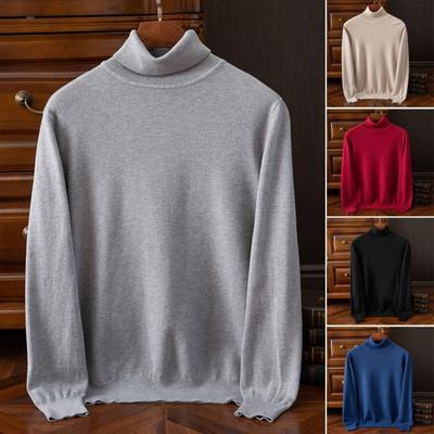 Fall Winter Men Sweater High Collar Knit Thick Elastic Long Sleeves Warm Solid