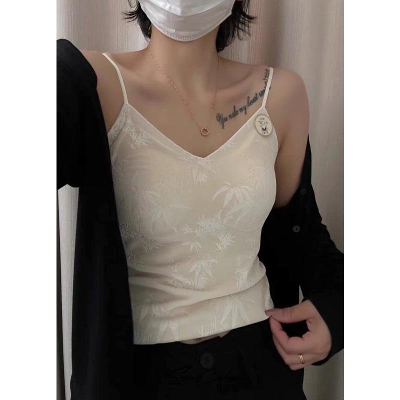 Autumn and Winter New Golden Velvet Bamboo Shadow Printed Halter Vest Female Fixed Cup Slimming Texture Inside The Top