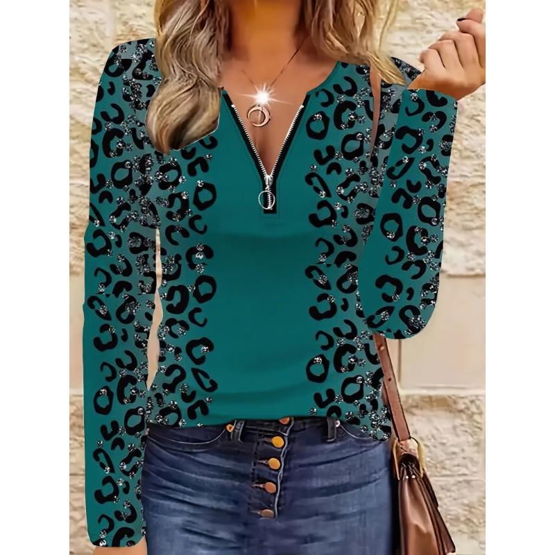 Leopard Print Long Sleeved Slim Fit Top for Casual Commuting