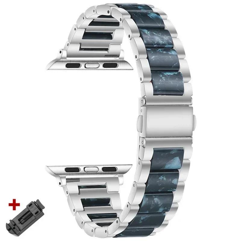 Stainless Steel+Resin Band for Apple Watch 10 42mm 46 Ultra 2 49mm Women Bracelet for IWatch 9 8 7 6 5 4 se 40mm 38mm 41 45 44mm