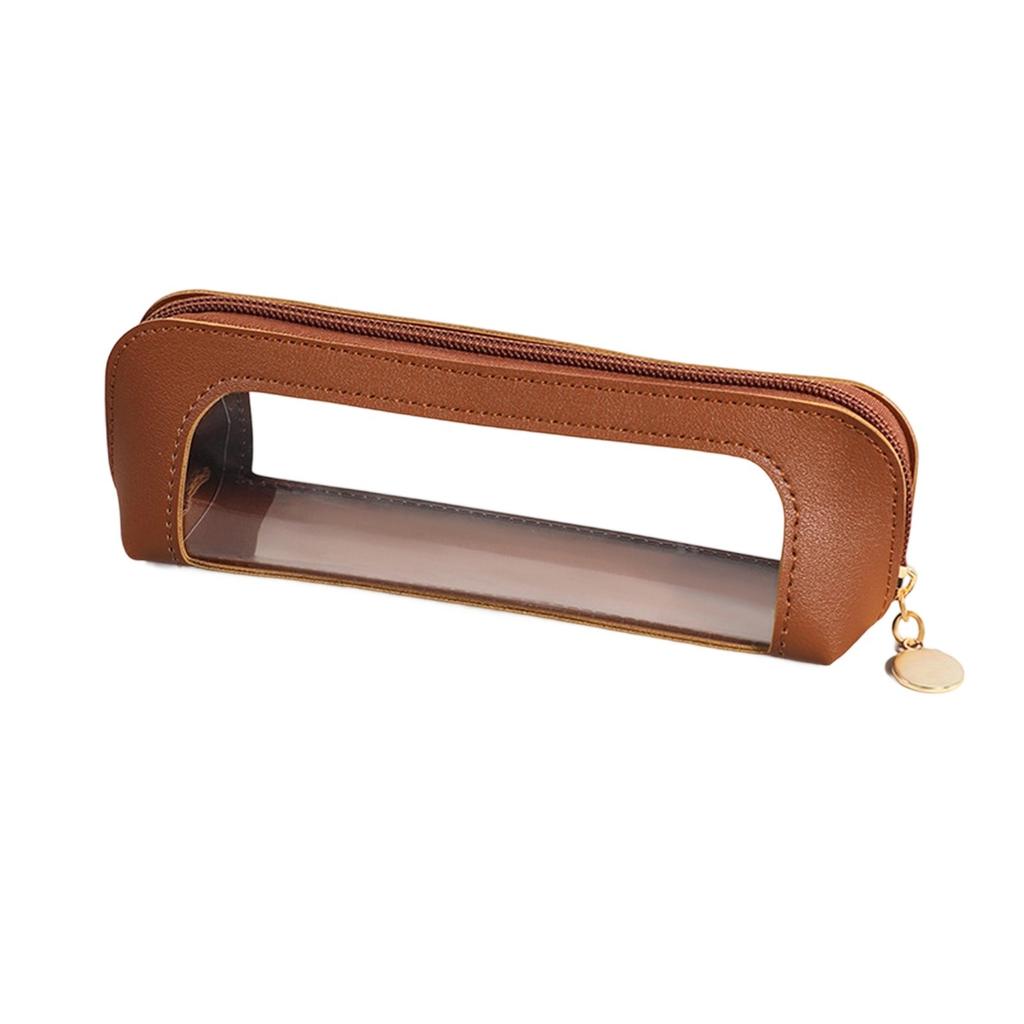 Three-dimensional Casual Transparent PU Pencil Case Casual Window Leather Pencil Case Transparent Stationery Bag