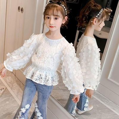Girls Spring Fresh Floral Tops Middle and Big Kids Long Sleeve Design Pretty Tops