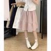 Summer Girls Chic Baggy A Line Skirts Female Korean High Waist Skirts Women Fashion Classic Solid Mid Long Dress