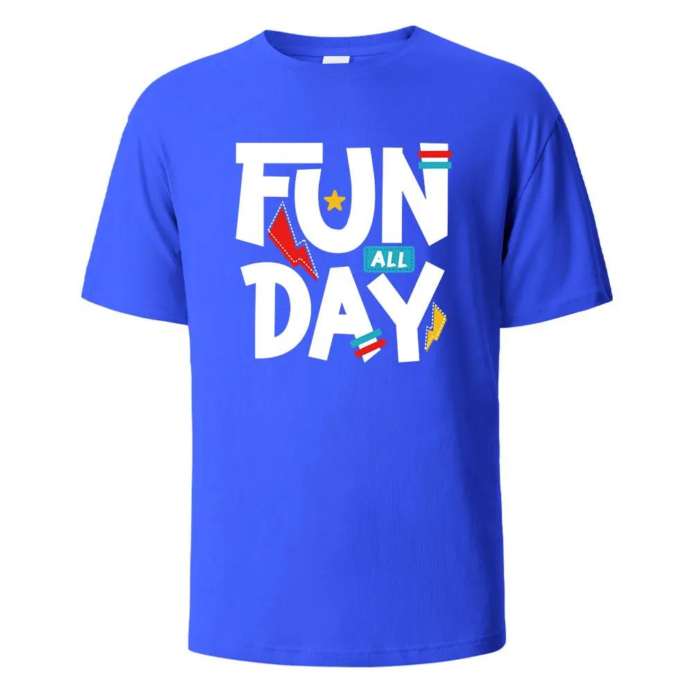 Funny All Day Printing T-shirt For Men Wowen 100% Cotton Summer Comfortable Breathable Short-Sleeved Tops O-neck Oversize Tees