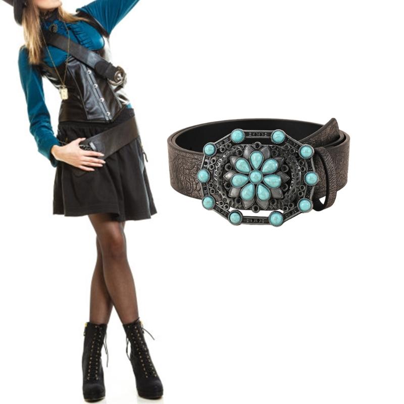 Modischer Jeansgürtel mit Schnalle All-Match-Design Westlicher Cowgirl-Hüftgürtel Gravierte Saphir-Gürtelverzierungen