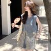 Lace Patchwork Denim Vest & Shorts Set for Women - 2026 Summer Fashion