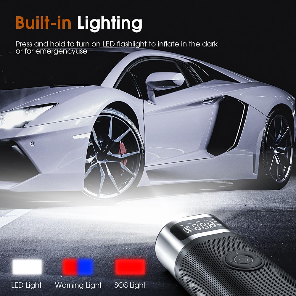 Carsun Kabellose Smart Pump, wiederaufladbare Auto-Luftpumpe mit LED-Lampe für Auto, Motorrad, Fahrrad, Reifenball, kabellose Mini-Auto-Reifenpumpe mit 150 PSI