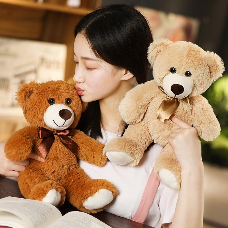 Cute Bear Doll Plush Toy Bow Teddy Panda Soothing Sleeping Doll Rag Doll Gift