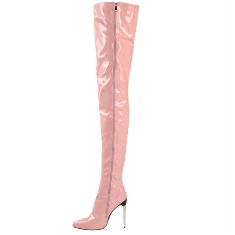 

Новий Стиль Популярні Патентні Шкіряні Ботфорти Вище Коліна Жіночі Підбори Великий Розмір 43 Сексуальні Ботфорти До Стегна Шпилька Жіночі Чоботи 39 рожевий