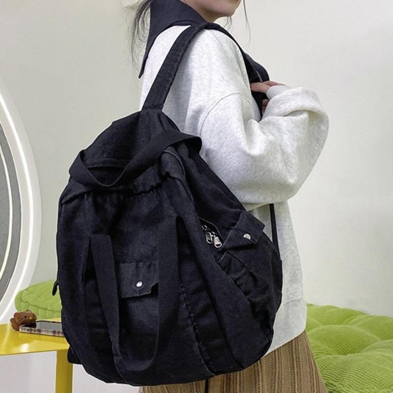 Denim Canvas Casual School Bag Male and Female College Students Junior High School Backpack Portable Washed Backpack