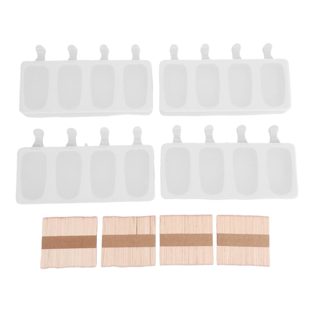 Ice Cream Moulds Quick Release Silicone 4 Cavity Oval Ice Pop Moulds with Wooden Sticks for Cake Pop