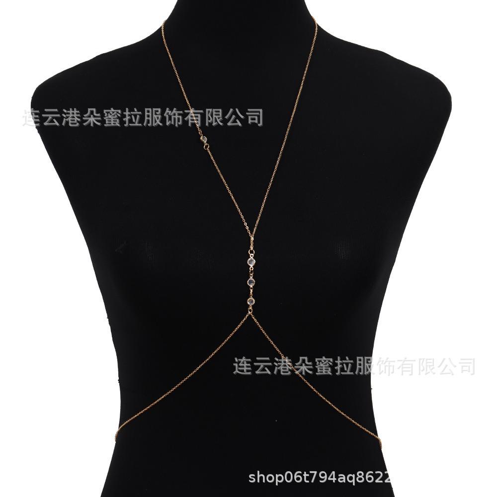 Cross-border Jewelry Body Chain European and American Sexy Exaggerated Beach Casual Flash Diamond Pendant Fringed Alloy Chest Chain