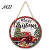 Porch Hanging Ornament Wooden Christmas Welcome Sign, Animal Round Door Decor, Outdoor Weatherproof Sign Farmhouse for Window Garden Holiday