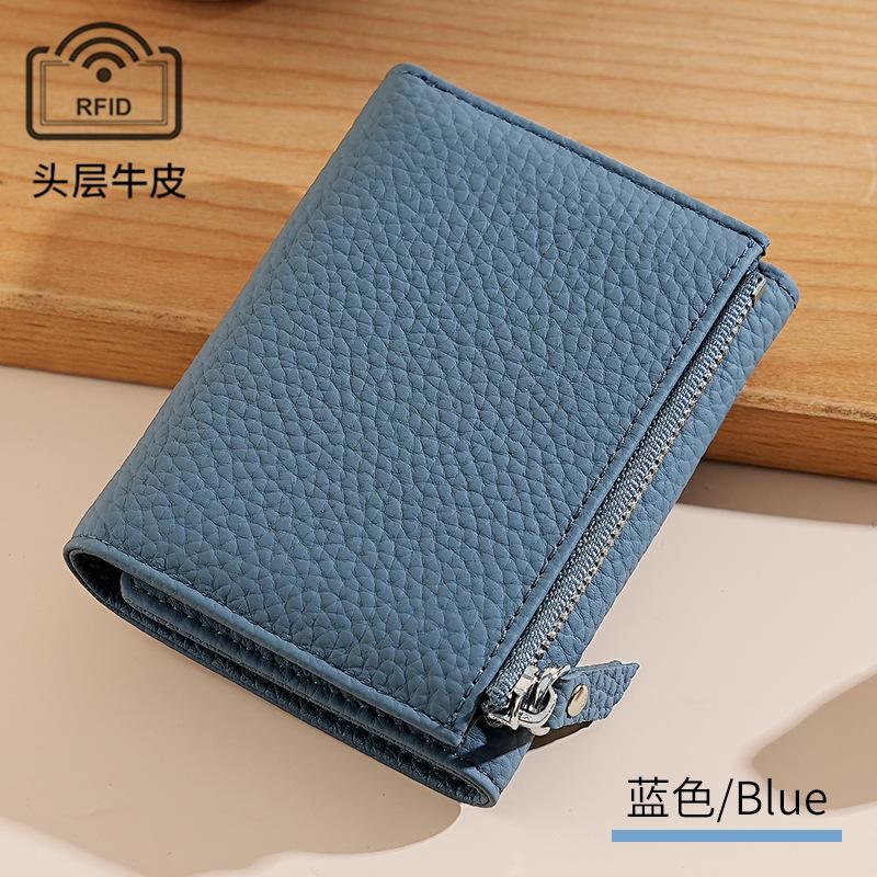 

Кожаный японский кошелек женский трехсложный сумка для кредитных карт складной зажим для карт коровья кожа с узором личи молния сумка для мелочи женская джинсовый синий