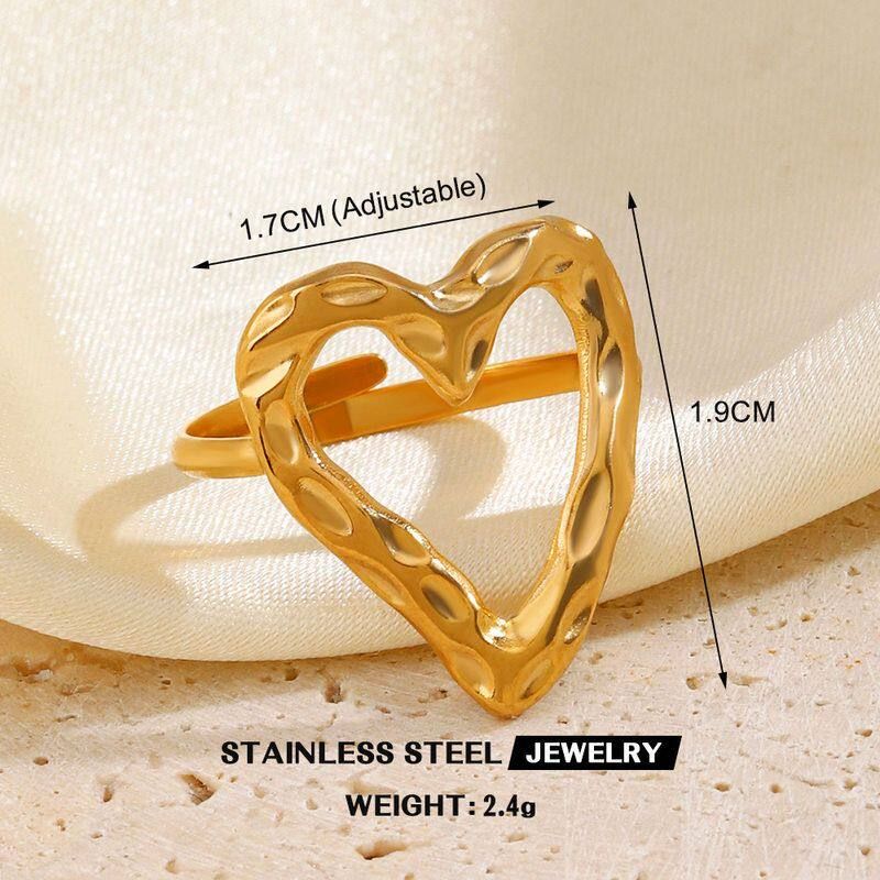 

European and American Popular Stainless Steel Heart Open Ring for Women, Personalized Hip-Hop Line Cross Heart-Shaped Titanium Steel Ring Jewelry Gold Love Ring