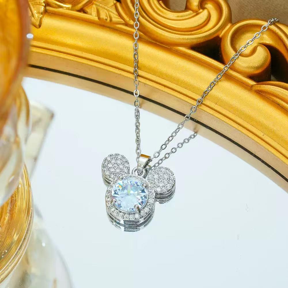 Retro INS Style Multicolor Zircon French Peach Heart Necklace with Diamonds and Titanium Stainless Steel
