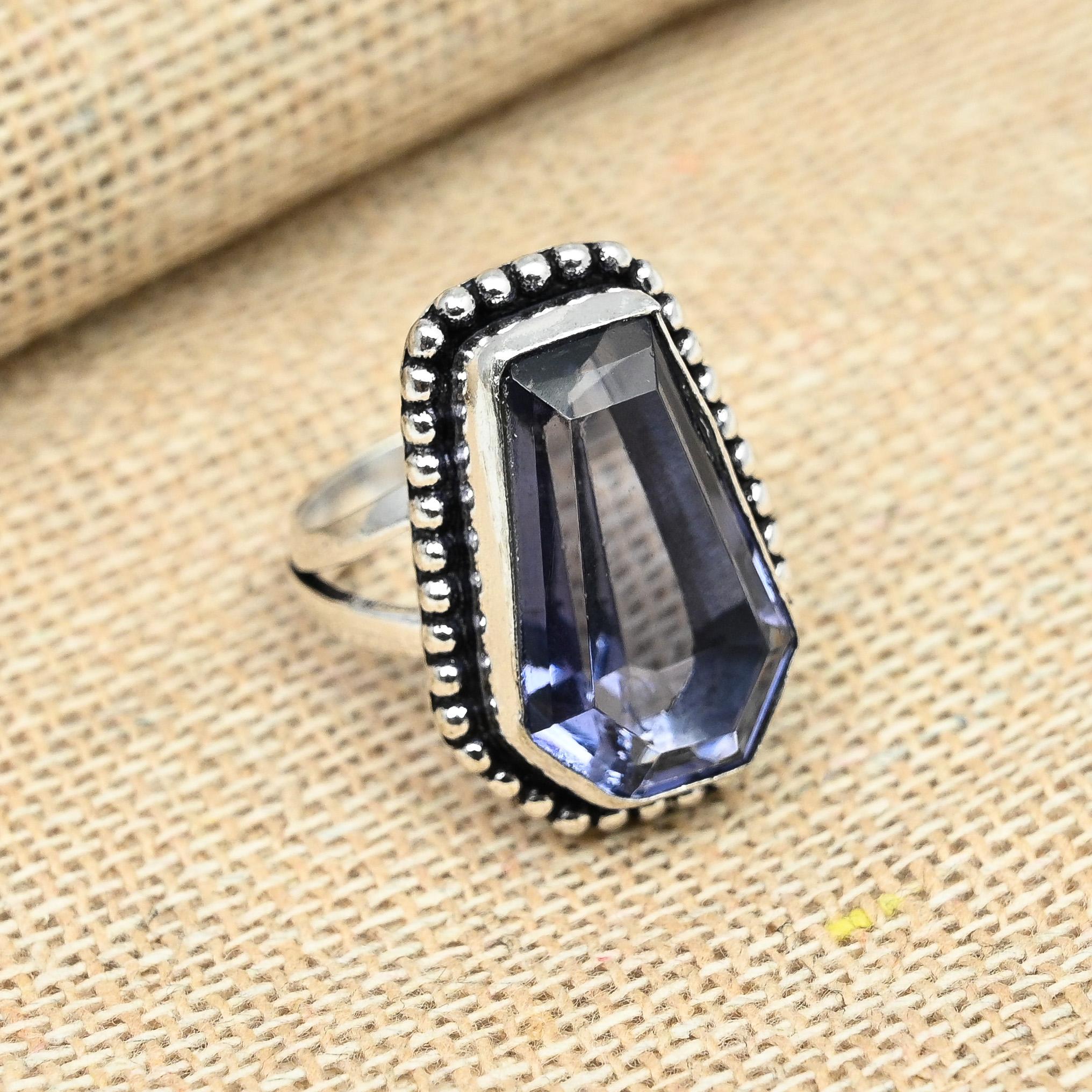 

Драгоценный камень иолит, стерлинговое серебро 925 пробы, дизайнерское кольцо ручной работы, обручальное кольцо, подарок для нее 12 фиолетовый