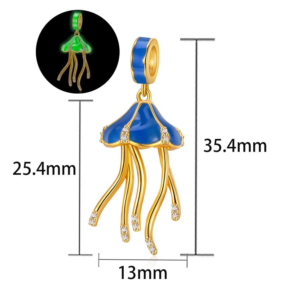 S925 Silver Glowing Jellyfish Pendant Beaded Bracelet Necklace DIY Handmade Summer Jewelry Accessories Loose Beads