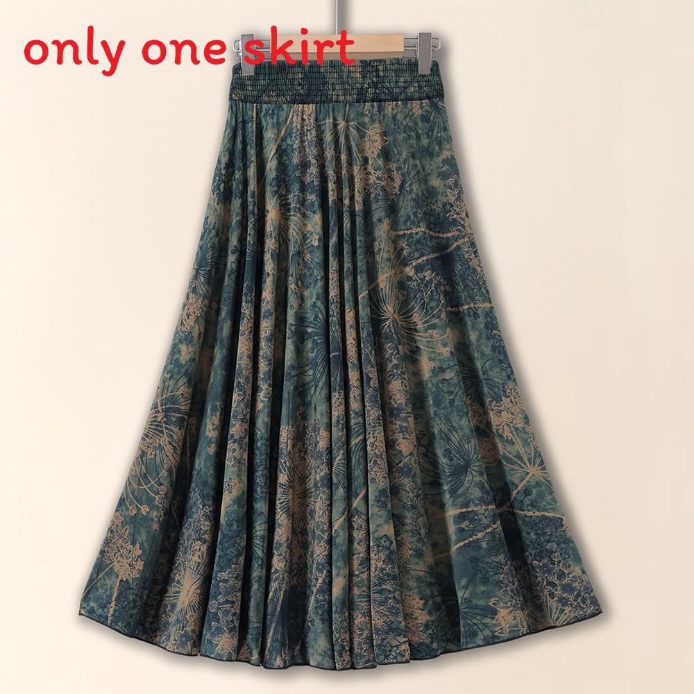 Ice Silk Floral Midi Skirt With Breathable Fabric For Middleaged Women Casual Wear