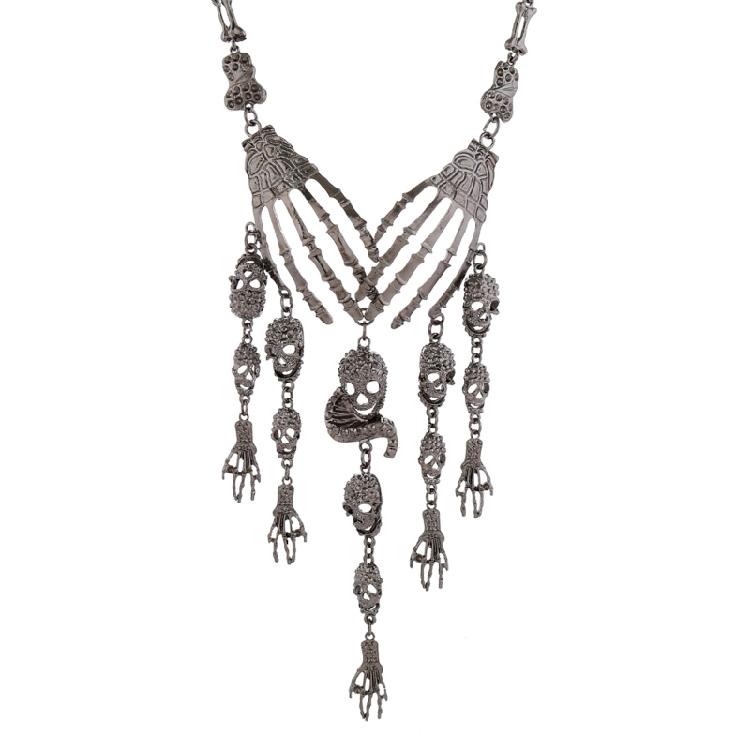 Gothic Multilayer Skull Bone Choker Statement Bib Collar Necklace Jewelry Party
