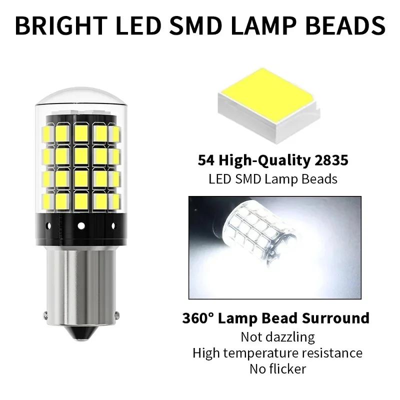 2PCS 1156 BA15S P21W BAU15S PY21W 7440 W21W P21/5W 1157 BAY15D 7443 White LED Bulbs 54smd CanBus Lamp Reverse Turn Signal Light
