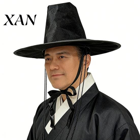 Comfortable Rehearsal Headpiece Korean Traditional Hat, Anime Cosplay Accessory, Stage Performance Flat Lightweight Headwear Top Hat with Beaded Chain