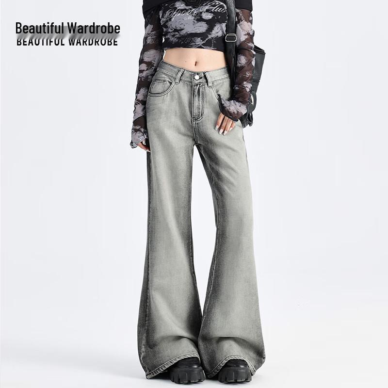 

Женские выстиранные расклешенные джинсы с высокой посадкой и широкими штанинами M