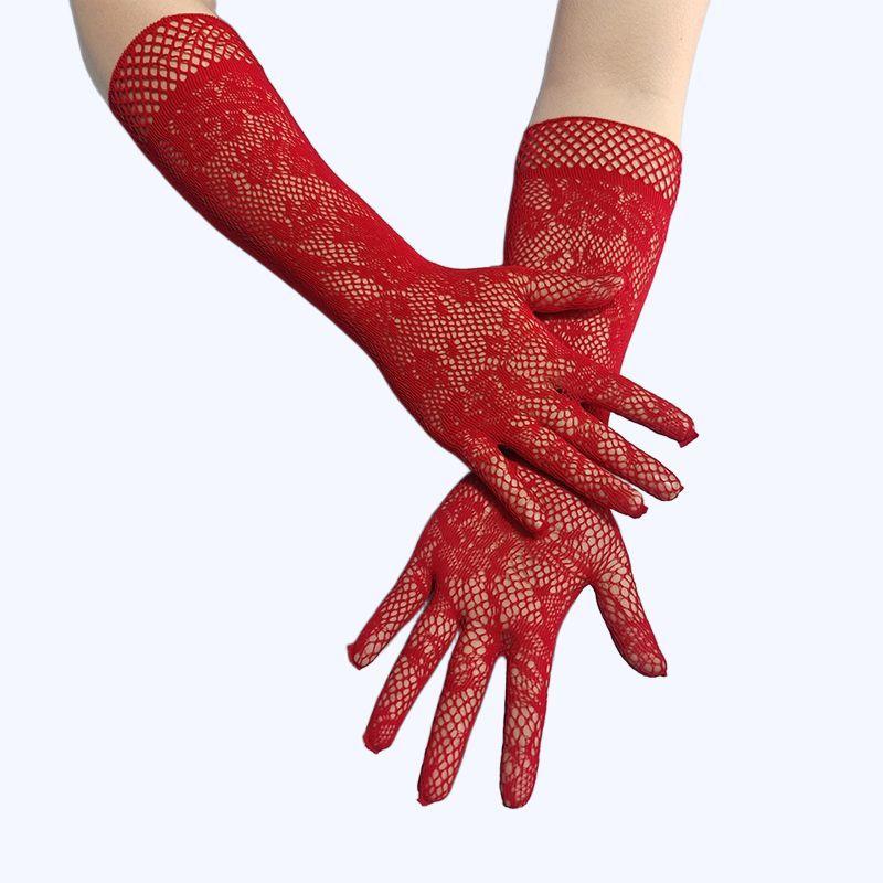 Women Sexy Lace Floral Mesh Gloves High Elasticity Fishing Net Hollow Disco Dance Costume Punk Goth Cosplay Accessories