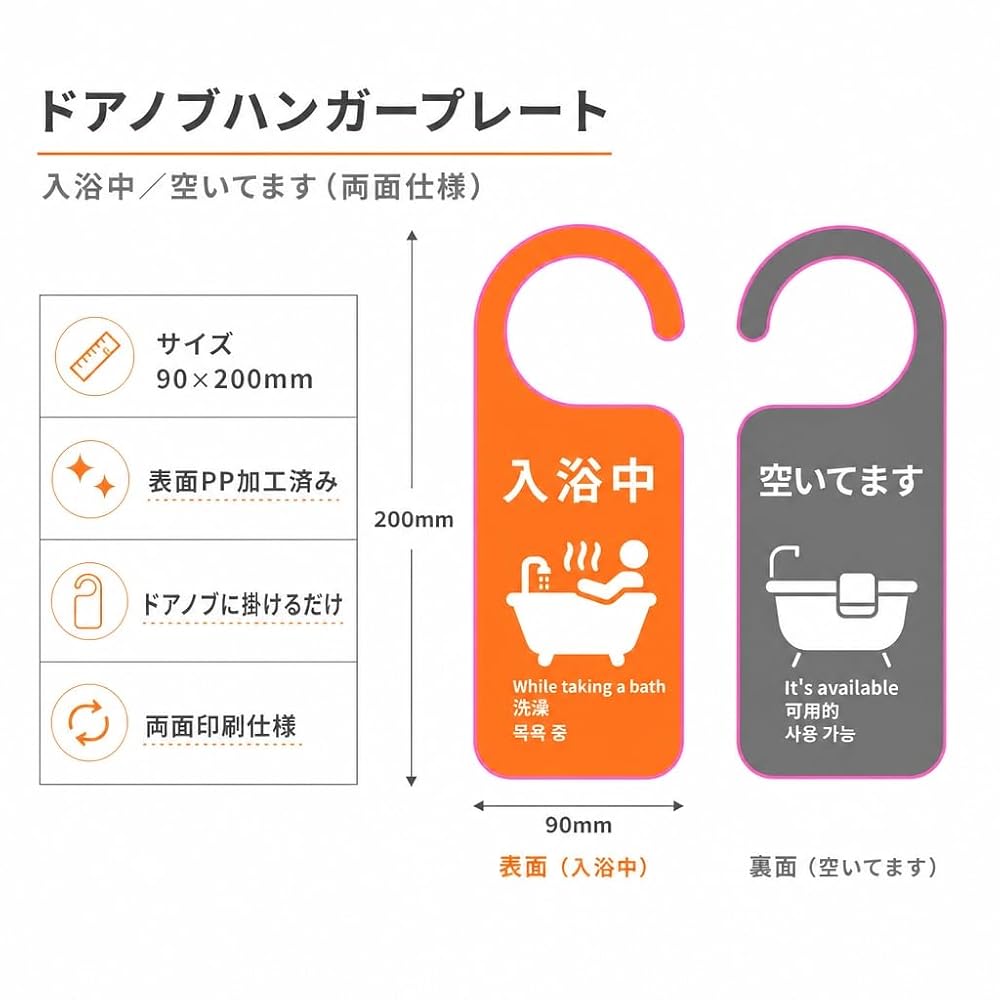 Door Plate Sign, Hanging Sign, Guide, Knob Plate, Hook, Pictogram, Dog, Cat, Bathing, Occupied,
