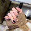 100% HANDMADE Fake Nail Set With Glue Black Slash Diamond 4-pointed Star Short Style Phototherapy Nails Reusable and Removable Nails