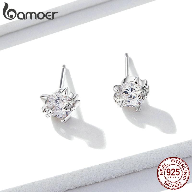 Bamoer Real 925 Sterling Silver Shiny Kitty Girl Earings Precious Jewelry Women Earings Gift