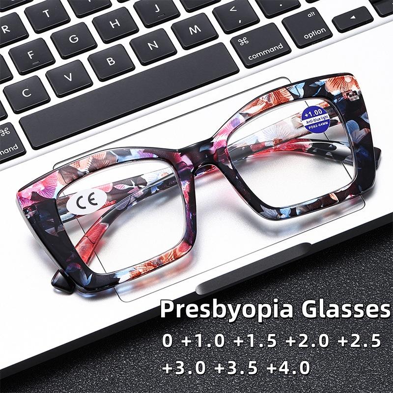 

New Large Frame Anti Blue Light Presbyopia Glasses Fashion Patterned Spring Leg Versatile Glasses Ultra Light Unisex Eyewear +400 чорний