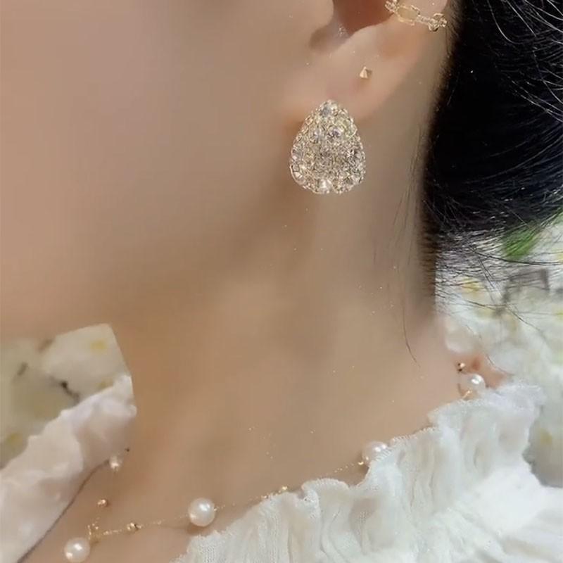 2025 New Water Drop Stud Earrings for Women Full Crystal Geometry Luxury Wedding Ear Jewelry Exquisite Small Earrings brincos