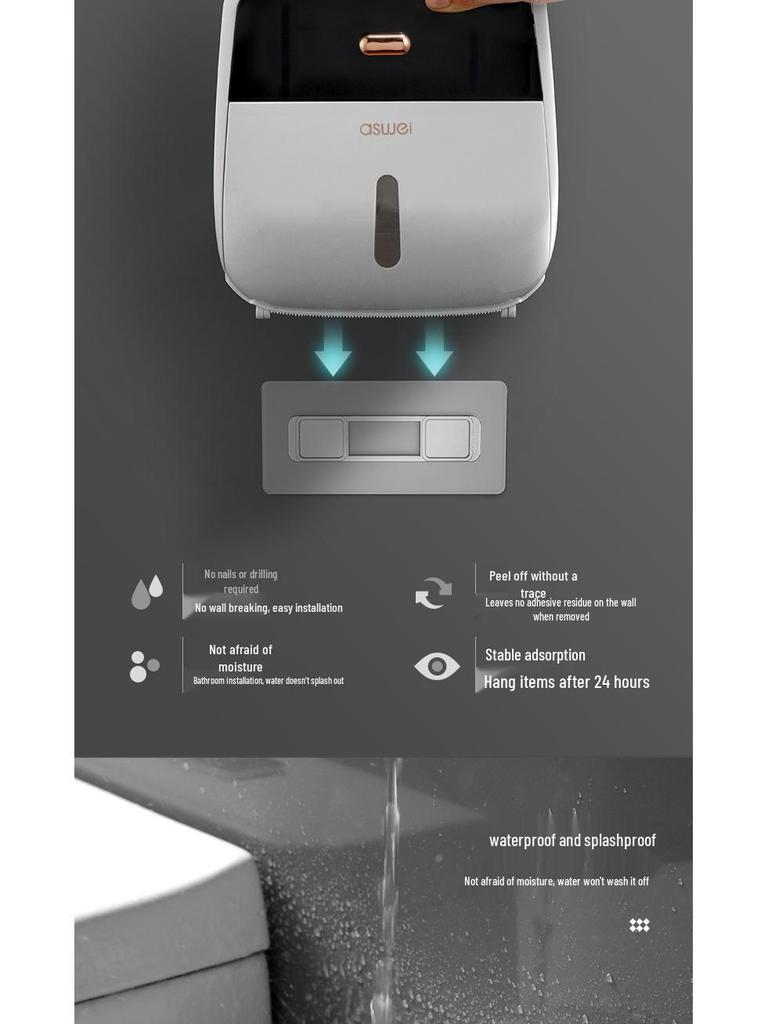 Punch-Free Wall-Mounted Waterproof Tissue and Toilet Paper Holder with Double-Layer Storage