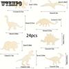 24pcs Dinosaur Wooden Cutouts Set - Paintable & Stainable Tyrannosaurus, Triceratops, Stegosaurus Shapes for DIY Crafts and Home Decor