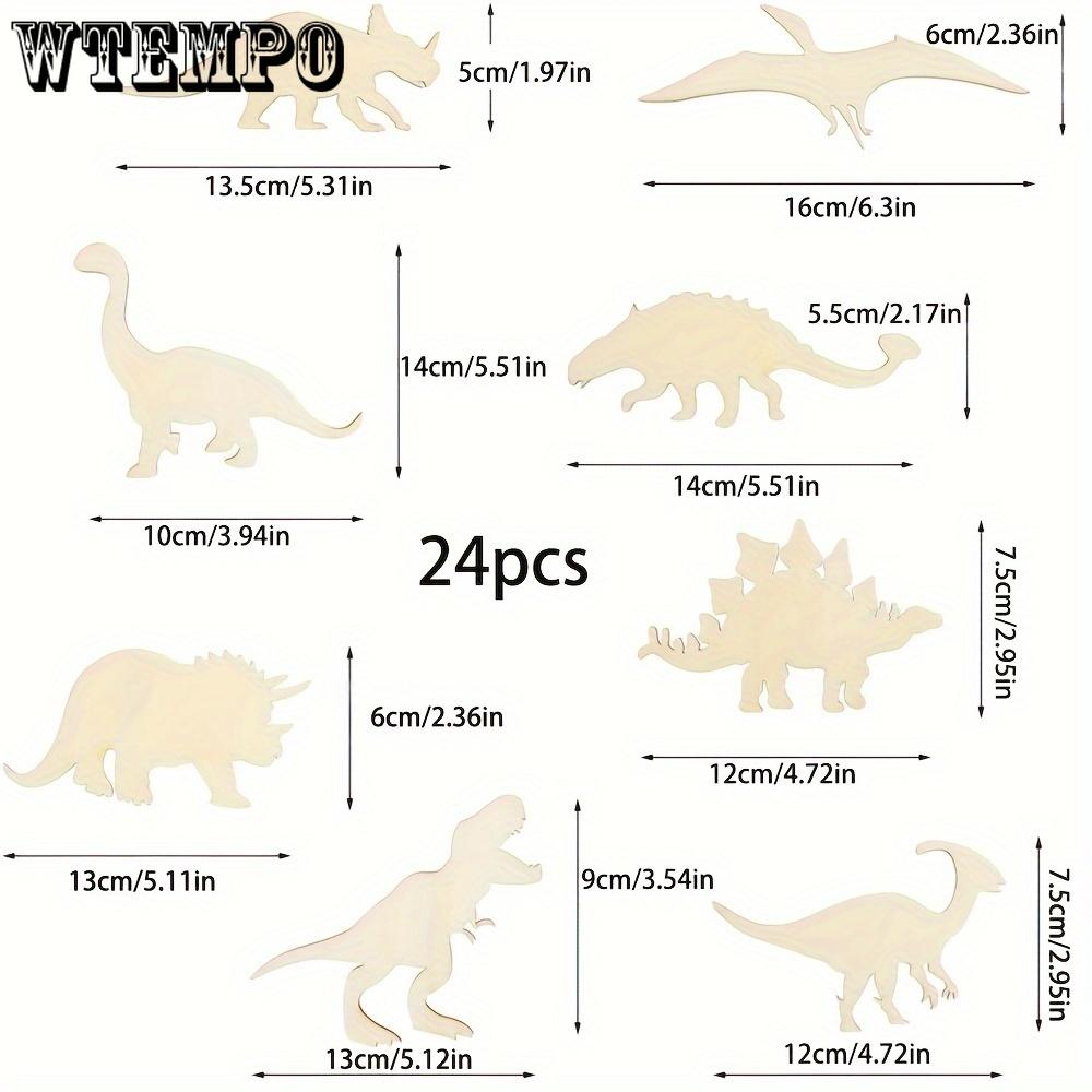 24pcs Dinosaur Wooden Cutouts Set - Paintable & Stainable Tyrannosaurus, Triceratops, Stegosaurus Shapes for DIY Crafts and Home Decor