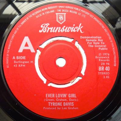 7inch Record TYRONE DAVIS - Ever Lovin' Girl / Forever BR40 Brunswick 1976 UK Soul/Funk Used