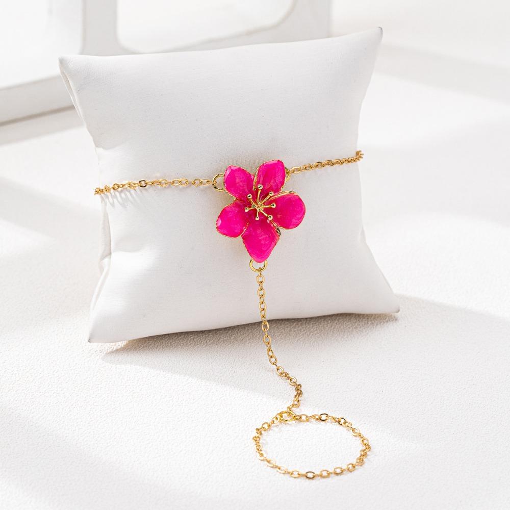 

Trendy Elegant Flower Hand Chain Metal Texture Thin Chain Finger Ring Bracelet Dainty Hand Jewelry Women Jewelry Accessories