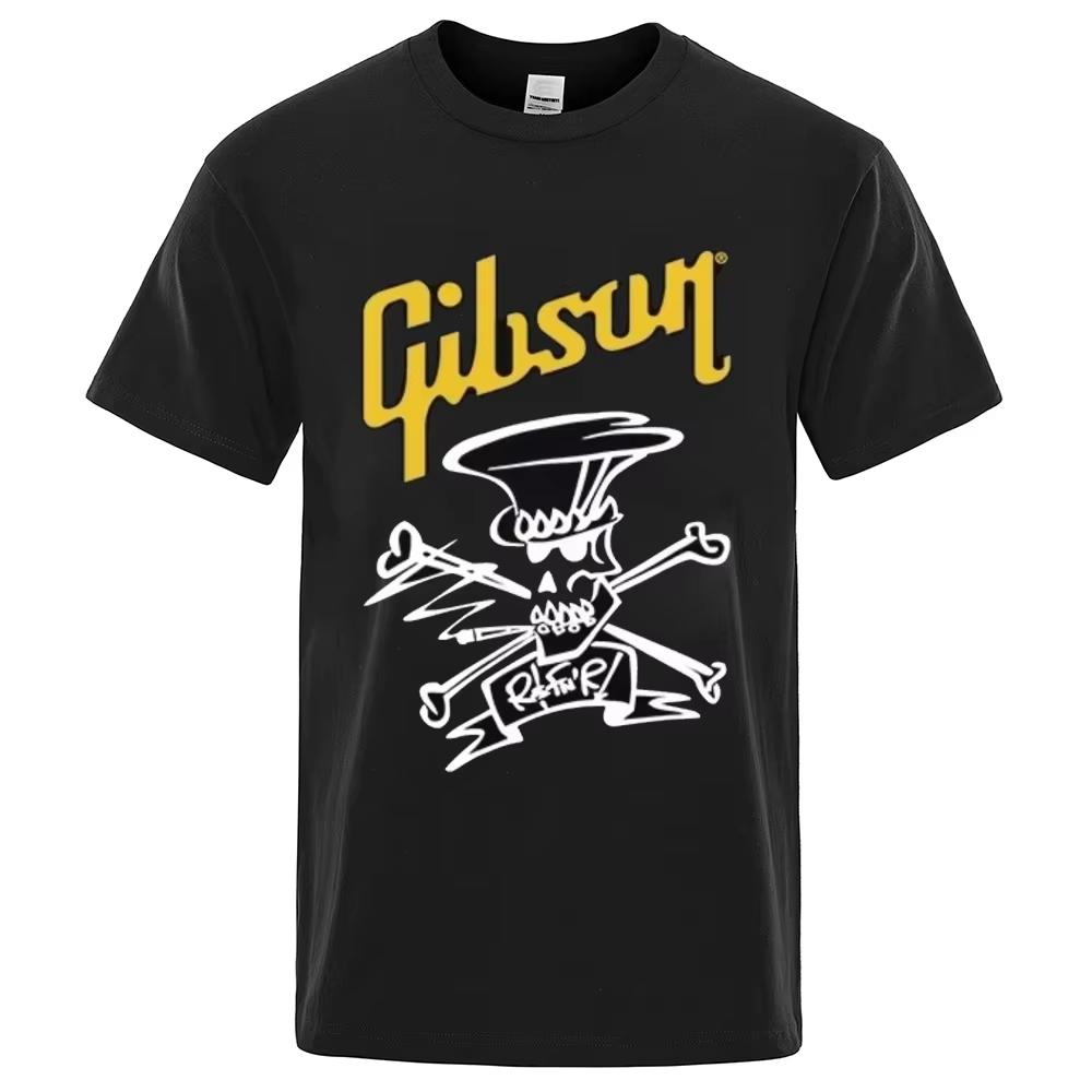 2025 Summer New Slash Collection Gibson Les Paul Casual High Quality Pattern 100% Pure Cotton Printed T-shirt Short Sleeve Y2k