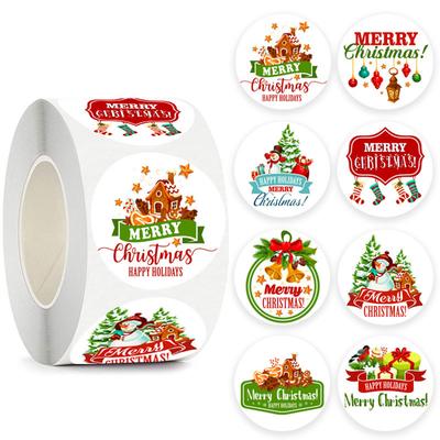50-500pcs Merry Christmas Stickers 1 Inch Round Christmas Tags Stickers For Kids Gift Baking Package Envelope Stationery Decor