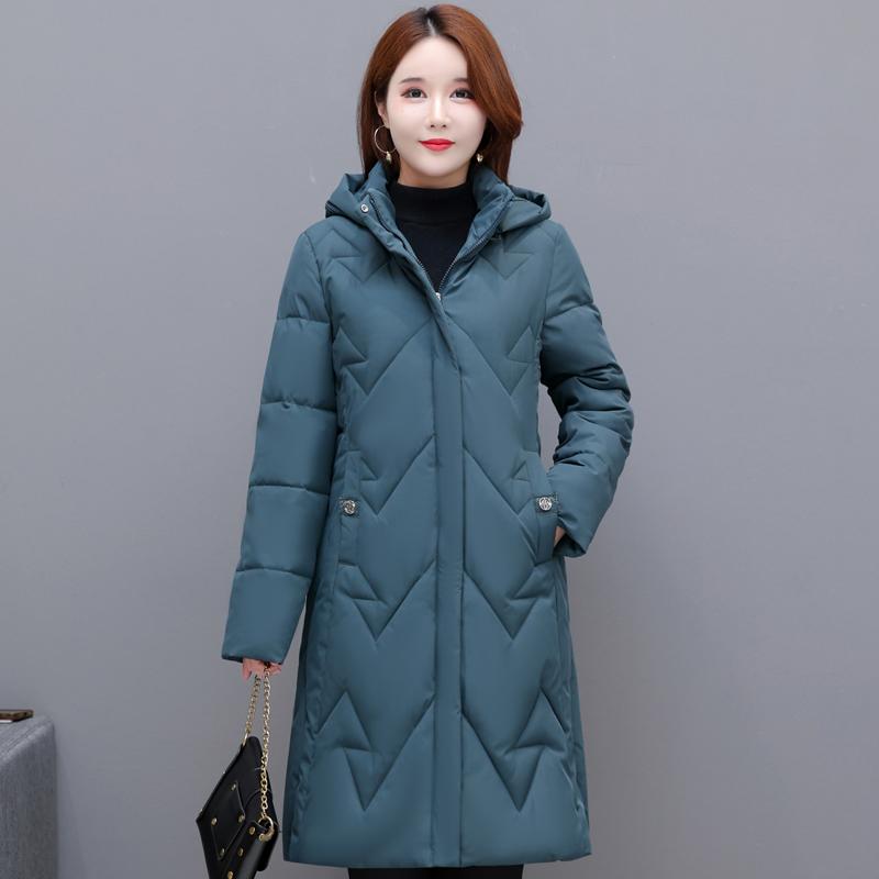 Velká velikost XL-6XL Dámské zimní vycpané kabáty středního věku s kapucí Ležérní Silné teplé zimní bundy Žena Elegantní dlouhé parky