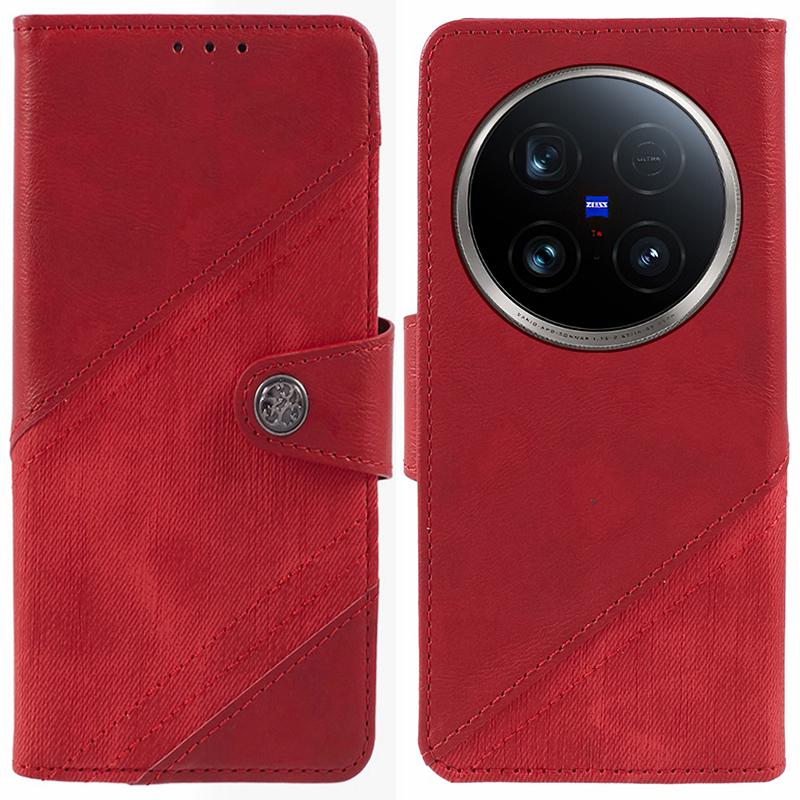 

For vivo X100 Ultra 5G Case Folio Leather Phone Cover Crazy Gorse Texture Splicing Red