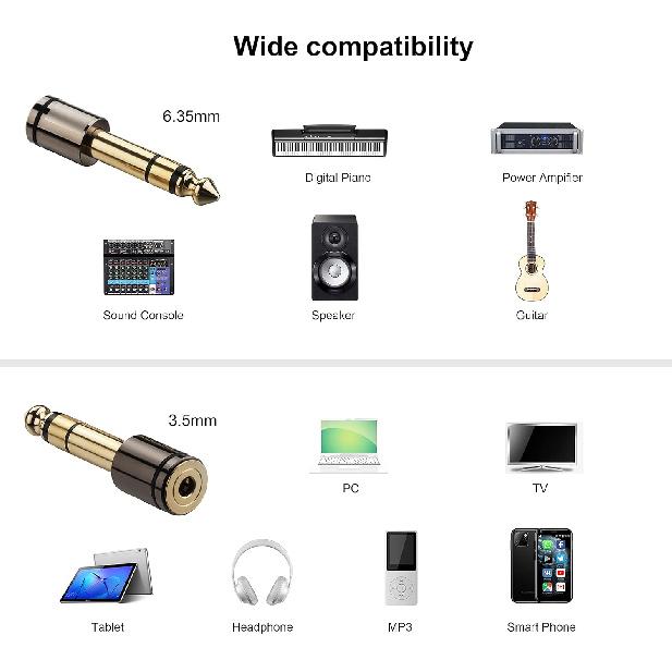 3 Pieces Stereo Audio Adapter 6.35mm 1/4 Male To 3.5mm 1/8 Female Stereo Headphone Adapter Gold Plated for Smartphones Tablets Headphone Speaker