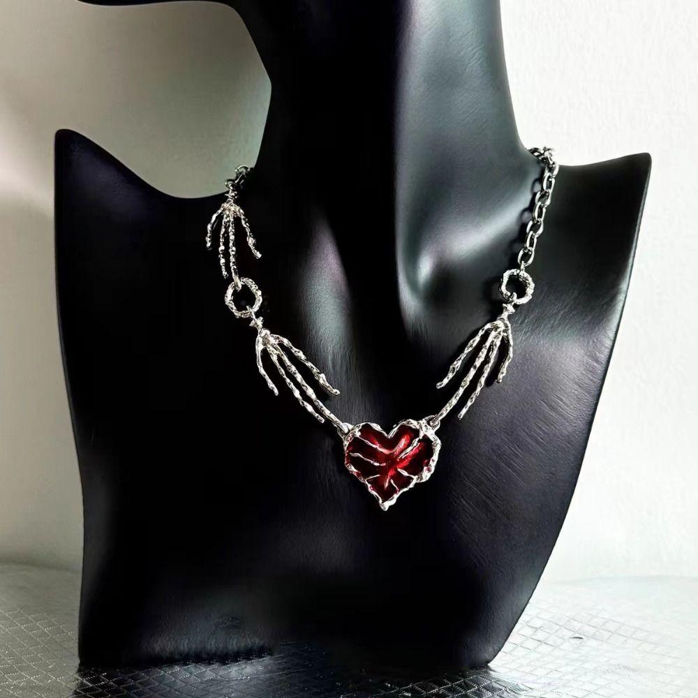 Red Heart Gothic Necklace Thorn Love Heart Necklace Creative Skull Claw Pendant Y2K Accessories