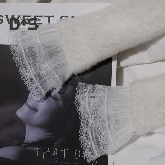 1 par kvinnor balhandskar genomskinliga spetsar ihåliga volangkanter tunn handledsmanschett fingerlösa föreställningar brud bröllopsvantar