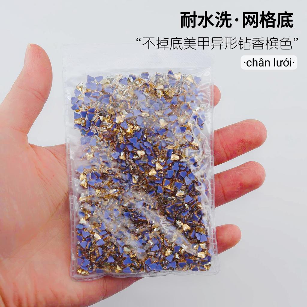 Mesh Bottom Nail Art Diamond, Champagne Special-Shaped Diamond, Small Size, No Bottom Nail Drill, Washable Flat Bottom Special-Shaped Whole Batch