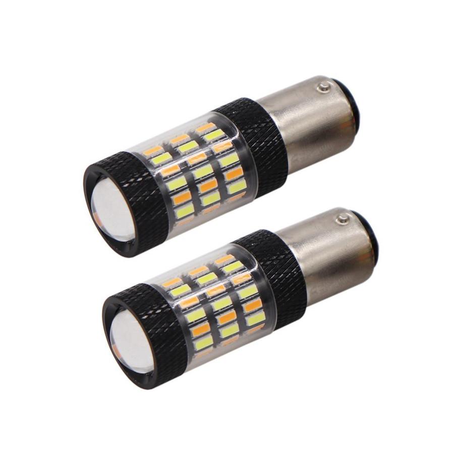 2pcs 1157 4014 White Amber Dual Color Switchback LED Turn Signal Lights 60SMD High Power Super Bright Replacement Bulbs