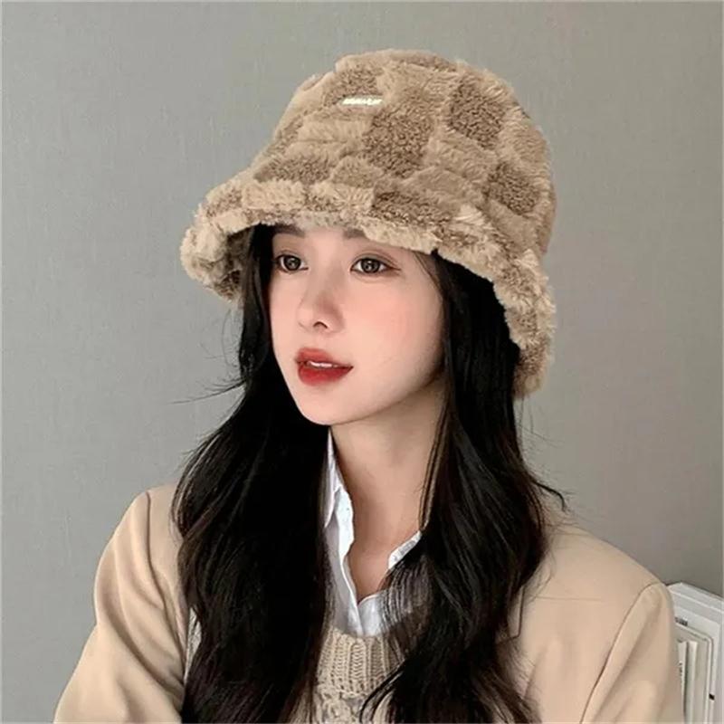 1Pc Women Winter Warm Plush Bucket Hat Casual Thermal Windproof Fleece Fisherman Caps
