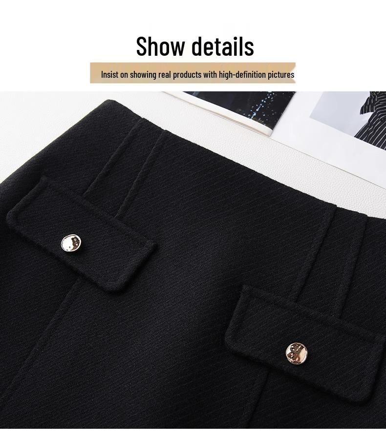 Women's High-Waisted Gray Wool Bodycon Skirt - Autumn/Winter 2024 A-Line Retro Mid-Length Skirt