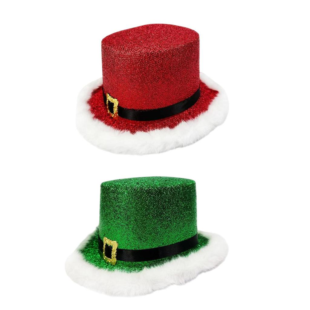 Xmas Hat Plush Trim Christmas Top Hat Party Prop Creative Headwear Unisex Decorative Cap for Role Play and Holiday Events